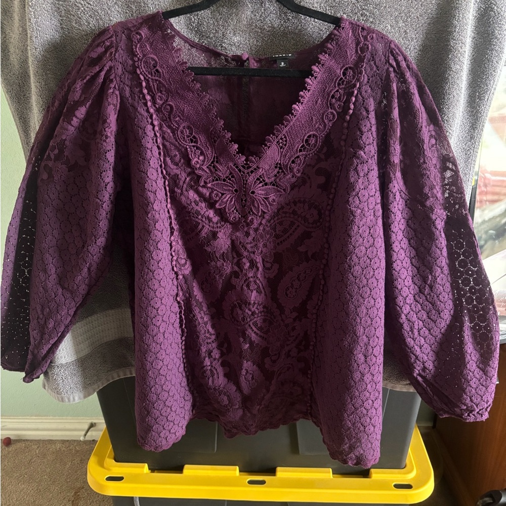 torrid Purple Crochet Lace V-Neck Blouse